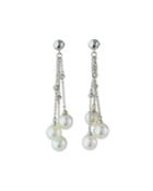 14k White Gold Pearl 3-dangle Earrings