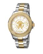 37.5mm Pave Crystal Two-tone Stainless Steel Bracelet Watch,