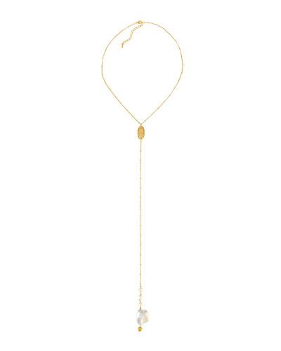 Golden Keshi Pearl Lariat Y-drop Necklace