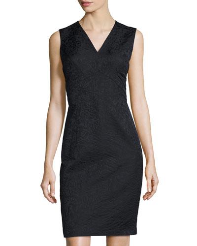 Kendall Sleeveless Sheath Jacquard Dress, Black
