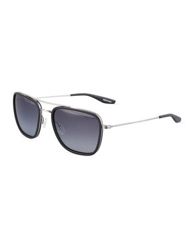 Collins Polarized Square Metal Aviator Sunglasses, Matte Black/silver