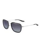 Collins Polarized Square Metal Aviator Sunglasses, Matte Black/silver