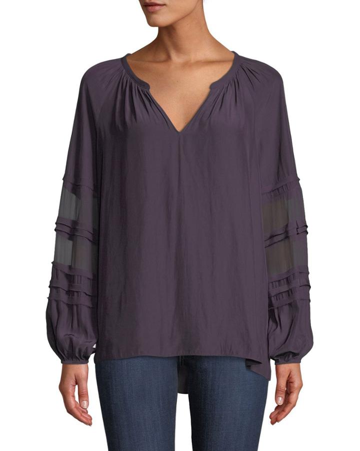 Rae V-neck Sheer Long-sleeve Top