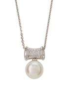 14k White Gold Diamond Tube & Pearl Necklace
