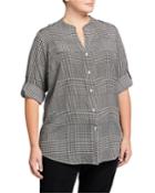 Plus Size Plaid Roll-sleeve Top