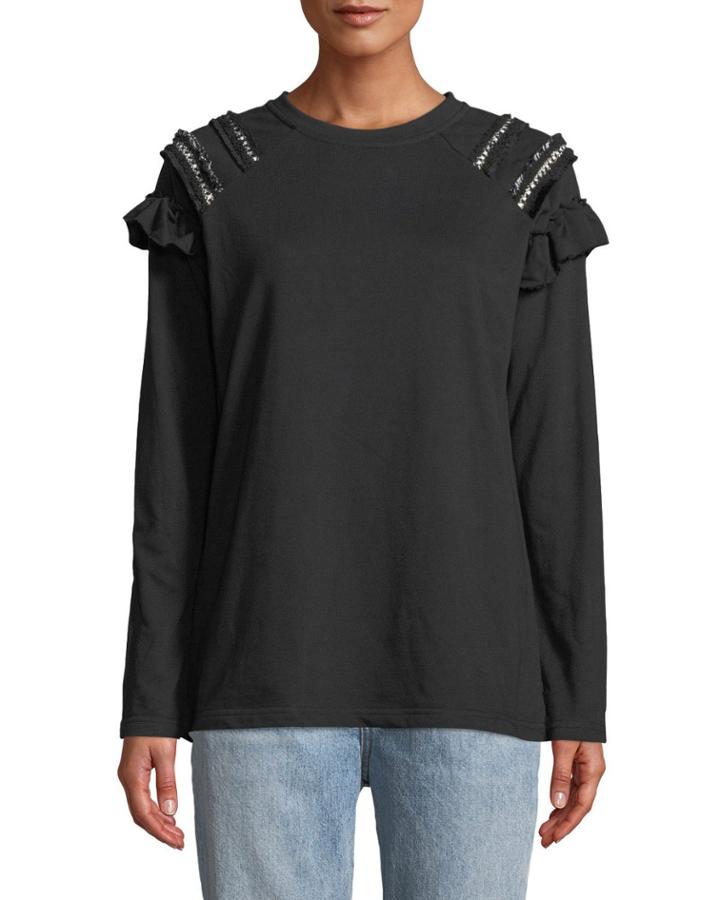 Shoulder-fringe Crewneck
