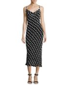 Beaded Chiffon Cowl-neck Slip Dress, Black/white