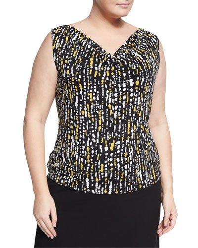 Dot-print Jersey Cowl Blouse, Black/white,