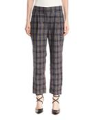 Prince Of Wales Check Straight-leg Linen Pants With Paillettes