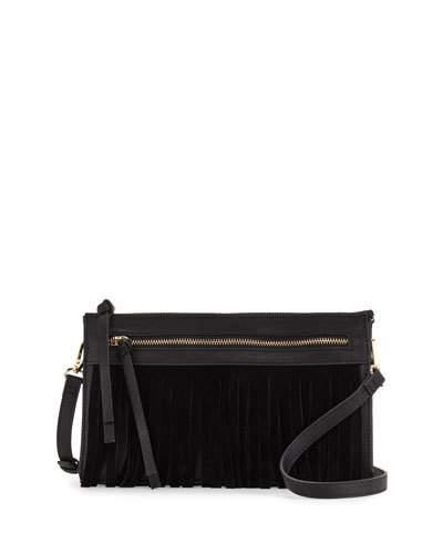 Faux-leather Crossbody Bag With Suede Fringe, Black
