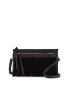 Faux-leather Crossbody Bag With Suede Fringe, Black