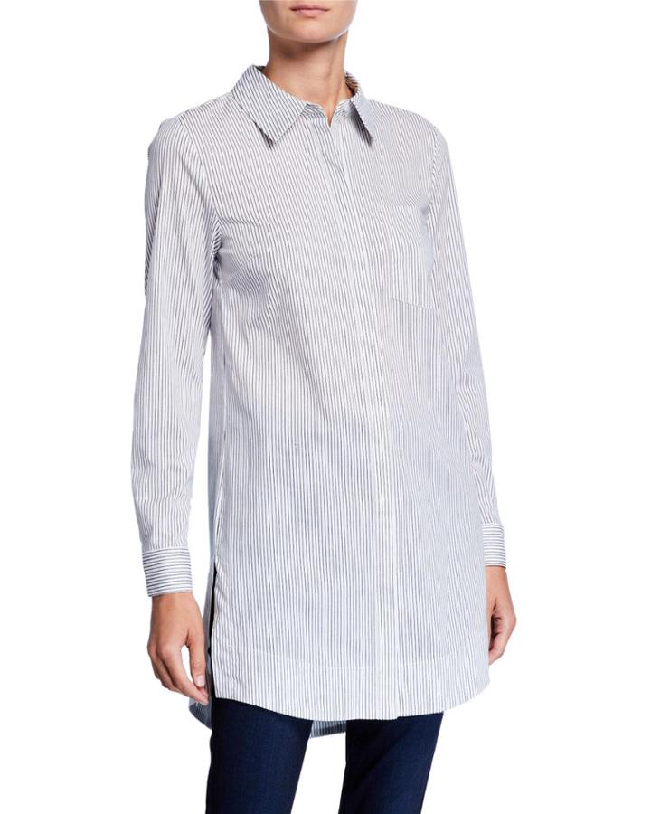 Striped Long-sleeve Poplin Tunic