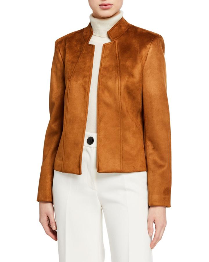Faux Suede Open Front Jacket