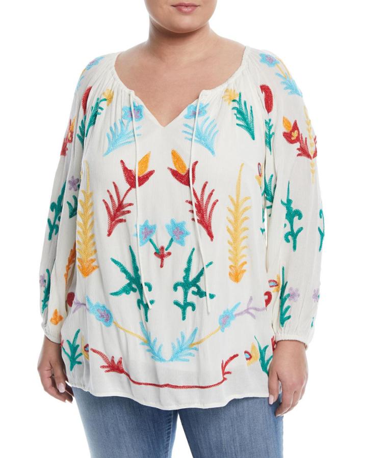 Embroidered-gauze Bracelet Sleeve Blouse,