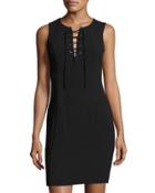 Sleeveless Lace-front Sheath Dress, Rich Black