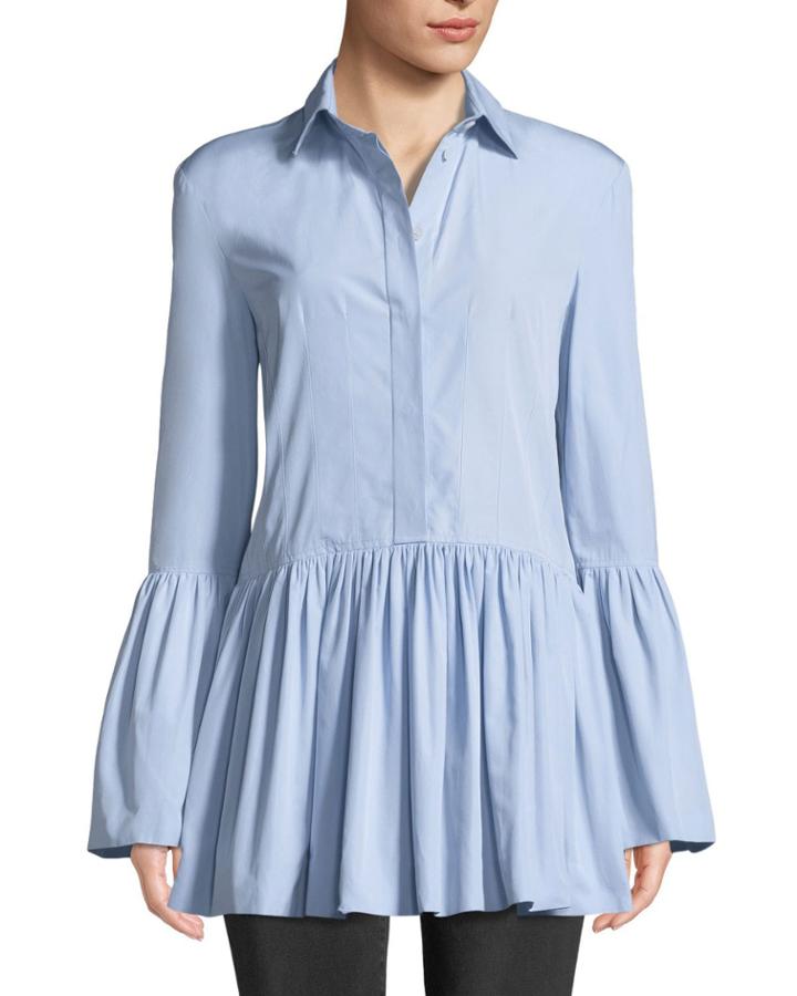Button-front Ruffle-hem