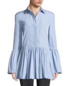 Button-front Ruffle-hem