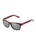 Square Havana Plastic Sunglasses W/ Web Arms, Brown/red