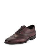 Mixed Leather Wing-tip Oxford, Red
