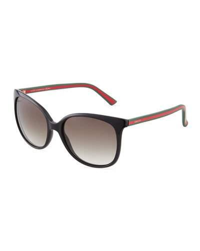 Striped Acetate Sunglasses, Black/green/red