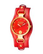 34mm Roslyn Studded Leather Cuff Watch, Red
