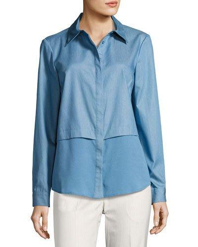 Shirting Blouse W/ Crepe De Chine Underlay, Blue