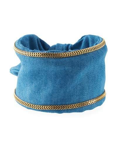 Chain-trimmed Denim Cuff Bracelet