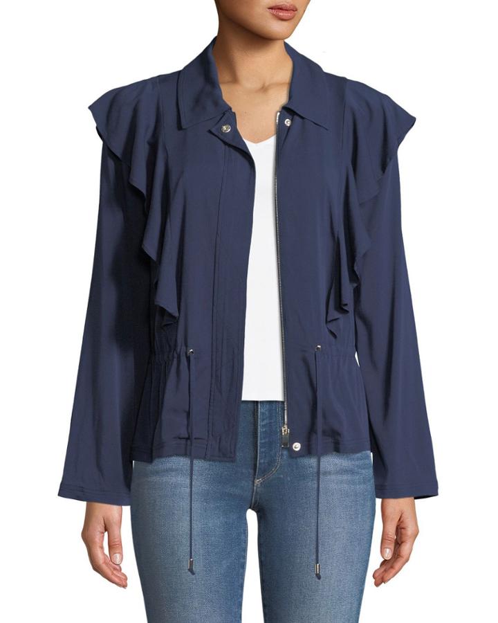 Ruffle-front Twill Jacket