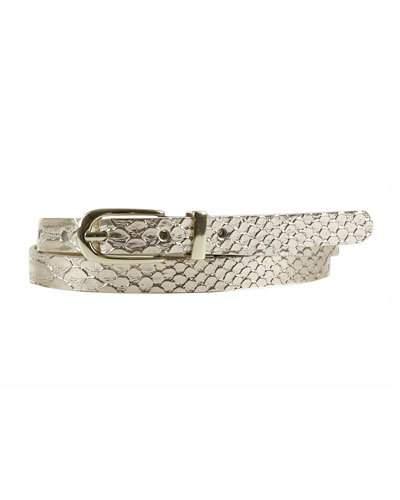 Snake-embossed Skinny Belt, Gold