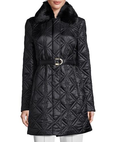 Quilted Jacket With Faux-fur Collar, Black