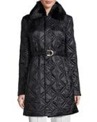 Quilted Jacket With Faux-fur Collar, Black
