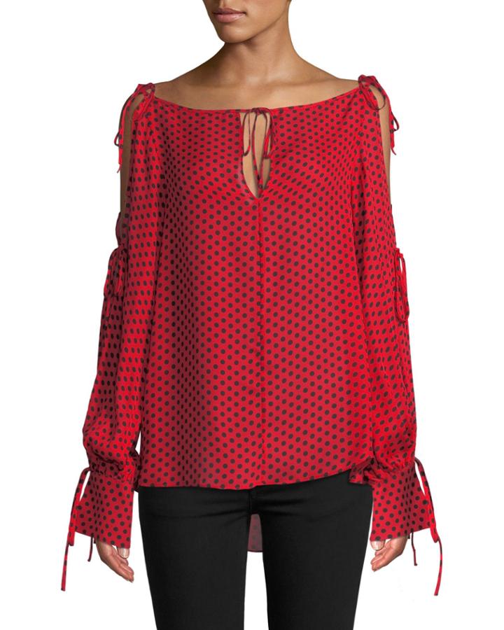 Connie Polka-dot Silk Top With Tie Details