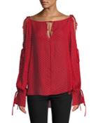 Connie Polka-dot Silk Top With Tie Details