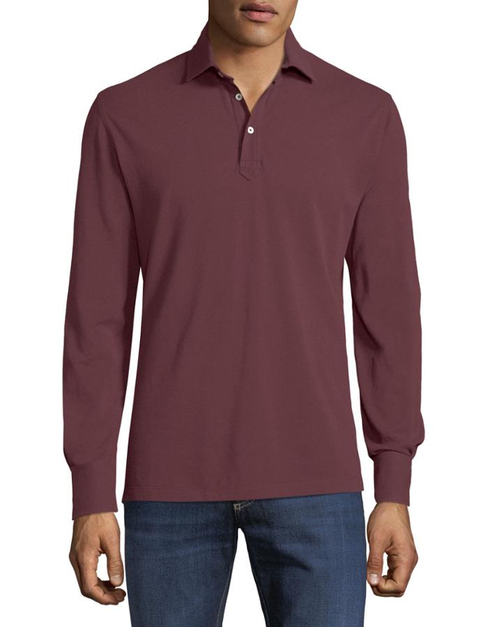 Men's Casual Fit Cotton Pique Long-sleeve Polo