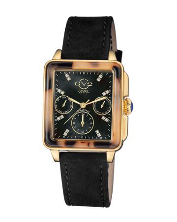 Bari Tortoise Limited Edition Diamond Italian Suede Strap Watch, Black/gold