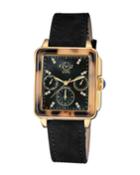 Bari Tortoise Limited Edition Diamond Italian Suede Strap Watch, Black/gold