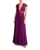 Lace-trim Pleated Column Gown