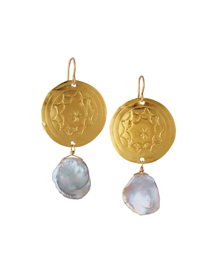 Coin Pearl-dangle Earrings