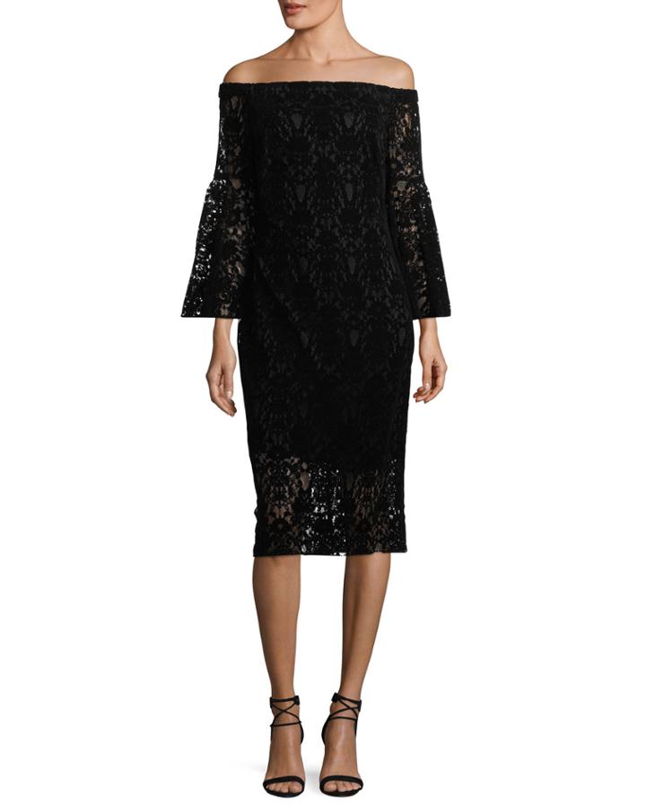 Najlah Off-the-shoulder Velvet Lace Cocktail Dress