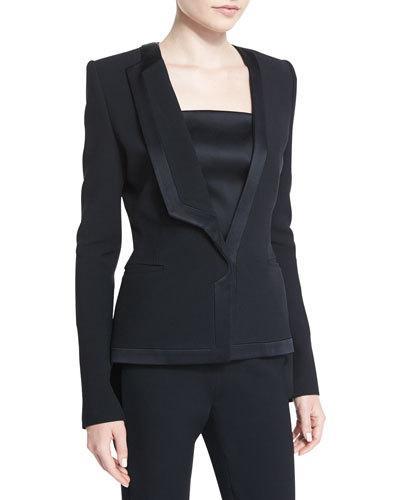 Satin-trim Tuxedo Jacket, Black