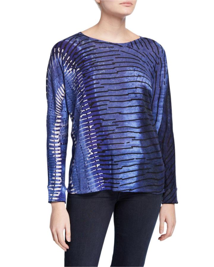 New Leaf Printed Linen-blend Top