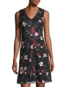 V-neck Floral Embroidery Fit-and-flare Dress