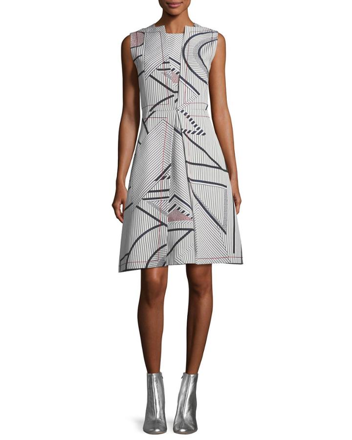 Sleeveless Multi-print Jacquard Dress