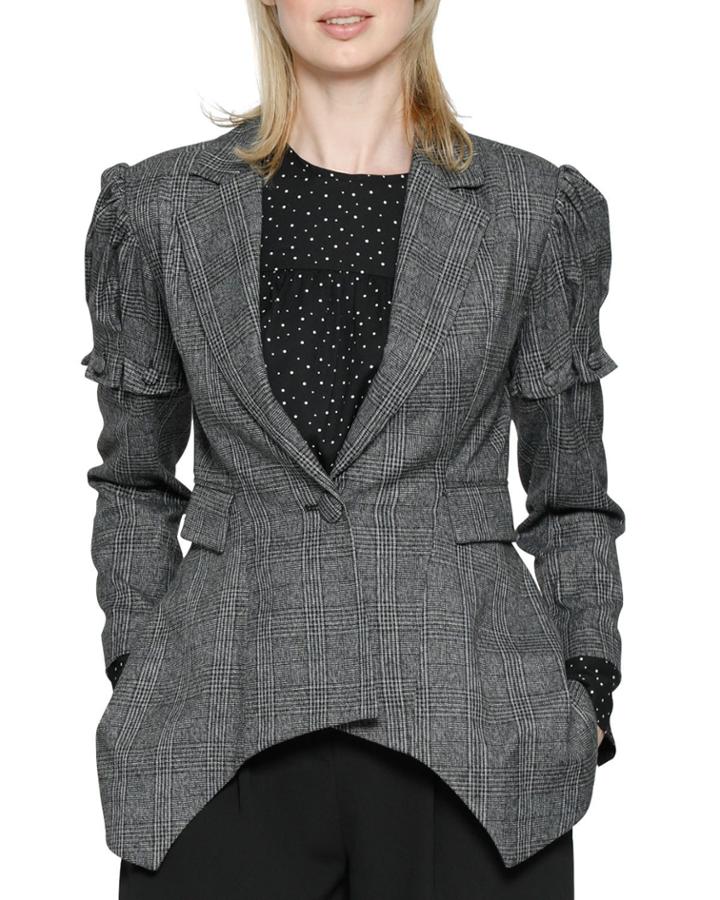 Linda Button-sleeve Plaid Blazer