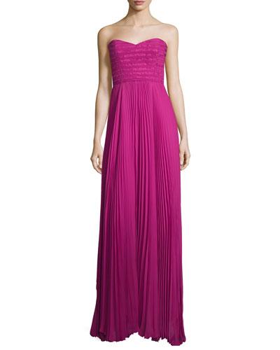 Sweetheart-neck Plisse Gown, Hot