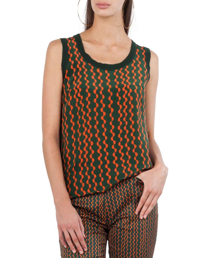Scoop-neck Semicircle Stripe-print Wool Back