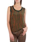 Scoop-neck Semicircle Stripe-print Wool Back
