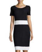 Ribbed Short-sleeve Sweater Dress, Black/white