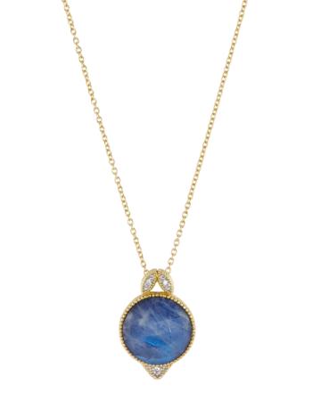18k Lisse Round Pendant Necklace, Sapphire/moonstone