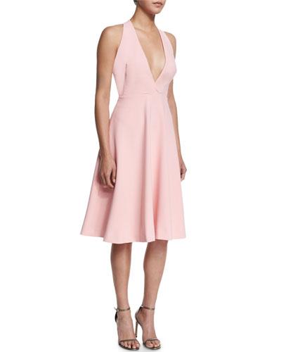 V-neck Full-skirt Halter Dress